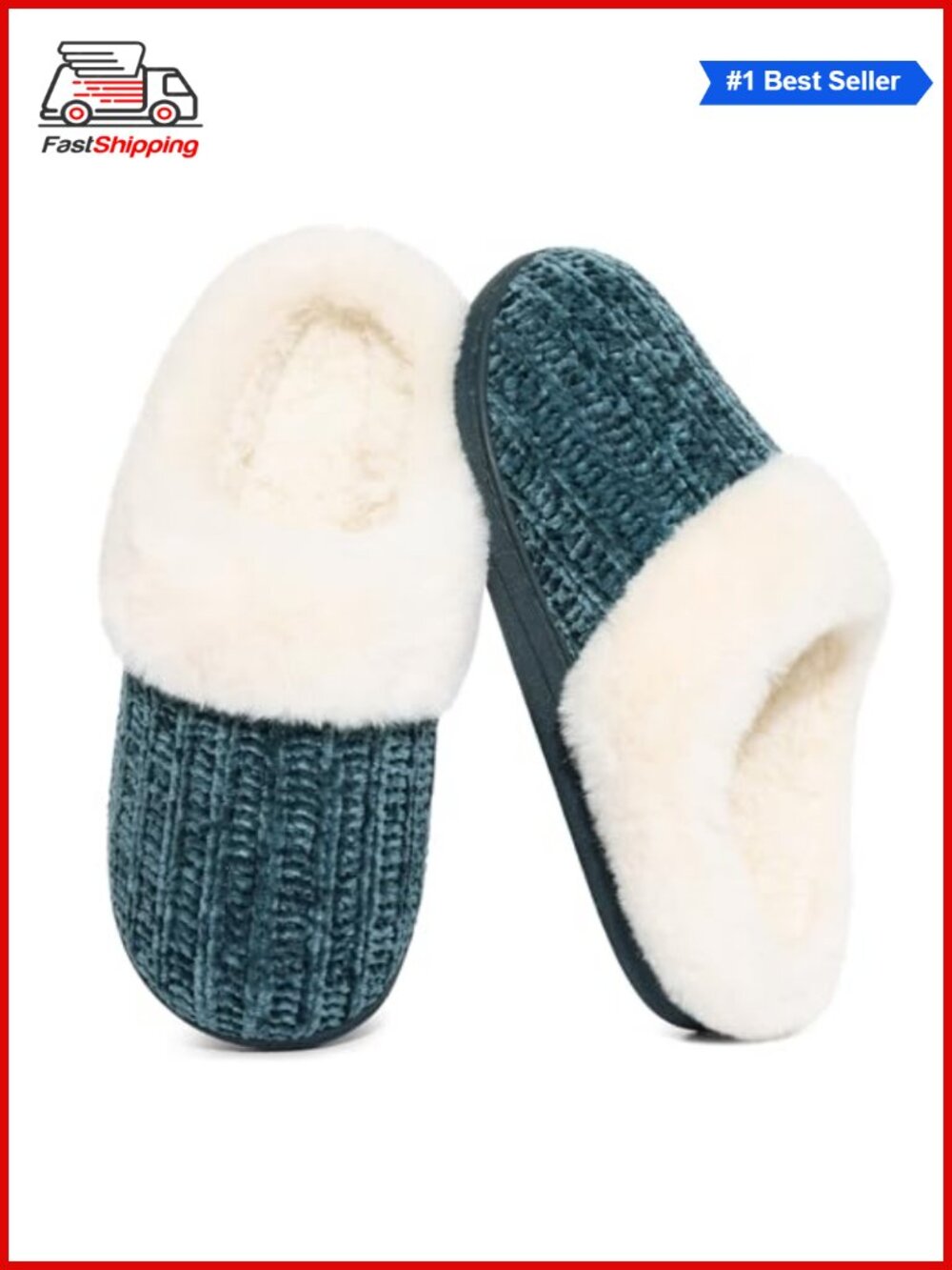 ✨Evshine Chenille Knit Fuzzy Slippers Memory Foam Warm House Shoes